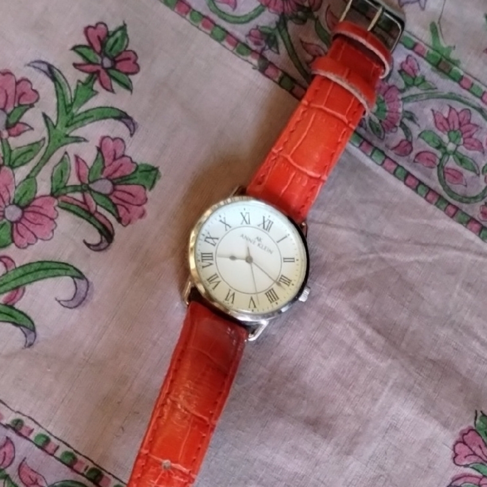 Elegant Anne Klein Watch with Genuine Leather Red Strap